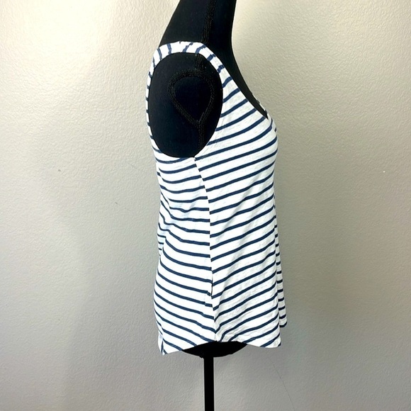 Eileen Fisher Scoop Neck Stripe Tank Sleeveless Tee Shirt Blue/White Nautical L - Picture 4 of 9